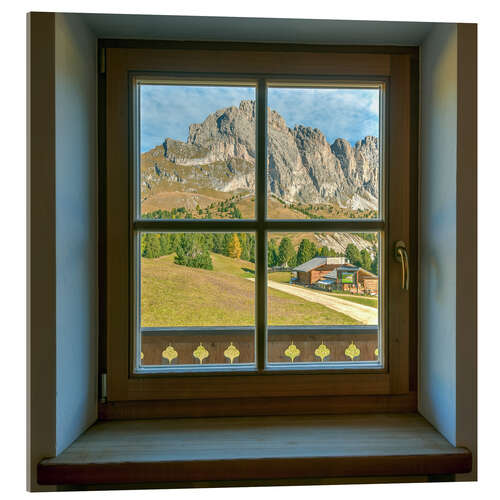 Acrylglasbild Fensterblick in den Dolomiten