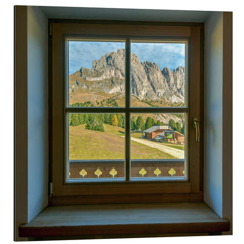 Aluminium print Window view in the Dolomites