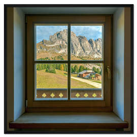 Gerahmter Kunstdruck Fensterblick in den Dolomiten