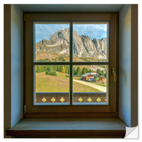 Selvklebende plakat Window view in the Dolomites