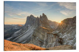 Alubild Sonnenaufgang auf der Seceda, Südtirol