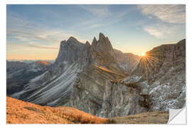 Selvklebende plakat Sunrise on the Seceda, South Tyrol