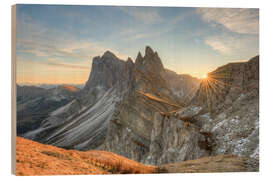 Obraz na drewnie Sunrise on the Seceda, South Tyrol