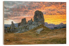 Hout print Cinque Torri in den Dolomiten