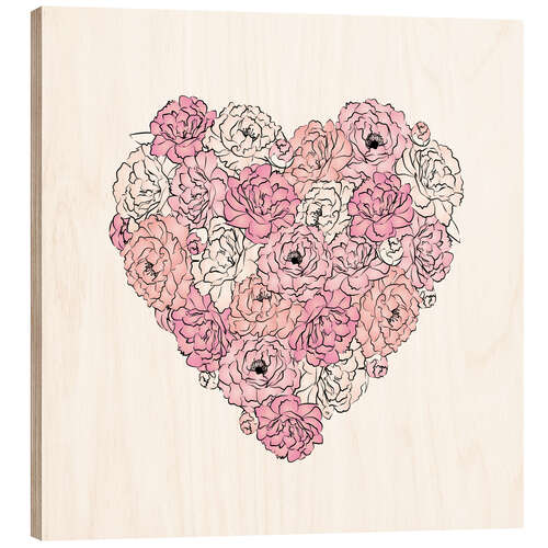 Wood print Peony Heart