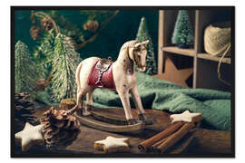 Gerahmter Kunstdruck Vintage Schaukelpferd