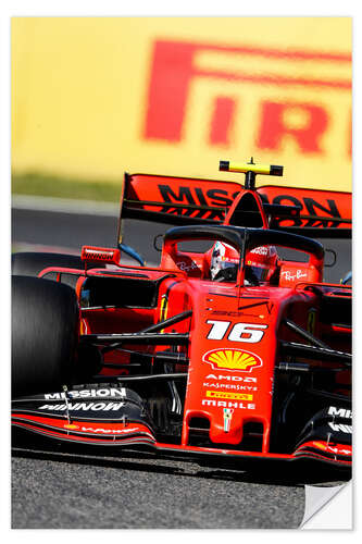 Selvklebende plakat Charles Leclerc, Ferrari SF90, Suzuka Japan 2019