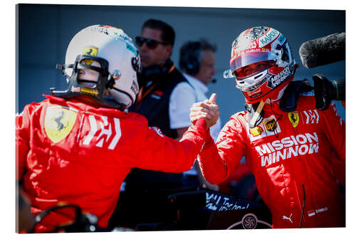 Acrylic print Sebastian Vettel and Charles Leclerc celebrate in Parc Ferme