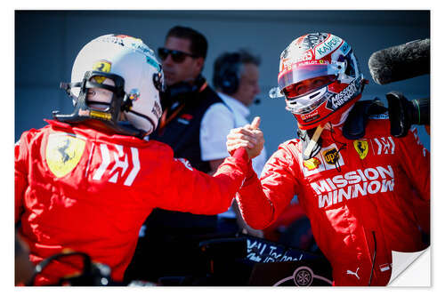 Selvklebende plakat Sebastian Vettel and Charles Leclerc celebrate in Parc Ferme