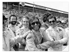 Selvklebende plakat Jackie Stewart, Niki Lauda, Emerson Fittipaldi, South Africa 1973