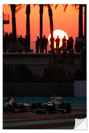 Selvklebende plakat Kamui Kobayashi leads Michael Schumacher, Abu Dhabi GP 2012