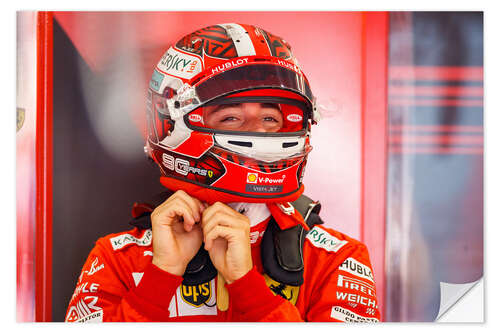 Naklejka na ścianę Charles Leclerc with helmet, Ferrari, Belgium 2019