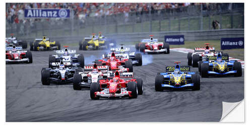 Selvklebende plakat Michael Schumacher, Ferrari F2004 leads Jarno Trulli, 2004