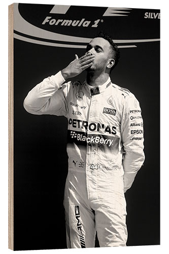 Quadro de madeira Race winner Lewis Hamilton in Silverstone 2015