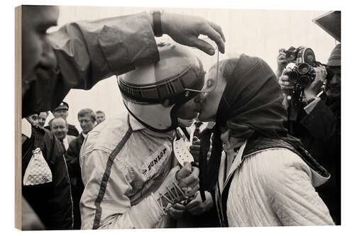 Wood print Helen Stewart kisses her husband Jackie, F1 Netherlands 1968