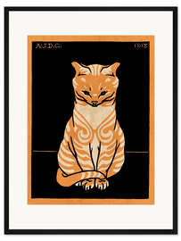 Gerahmter Kunstdruck Sitzende Katze, farbig