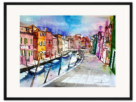 Gerahmter Kunstdruck Burano, bunte Insel in Venedig