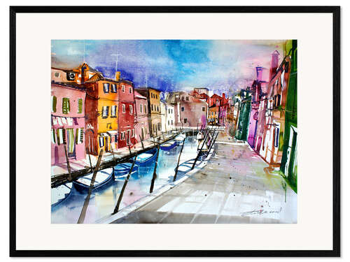 Gerahmter Kunstdruck Burano, bunte Insel in Venedig