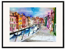 Gerahmter Kunstdruck Burano, bunte Insel in Venedig