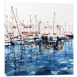 Foam board print Barcelona harbor