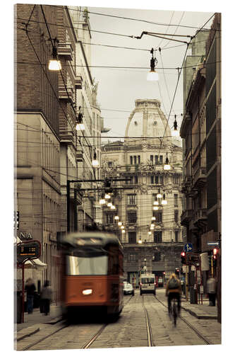 Acrylic print Tram on a street in Milan