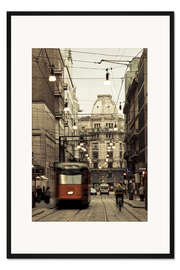 Gerahmter Kunstdruck Tram auf einer Straße in Mailand