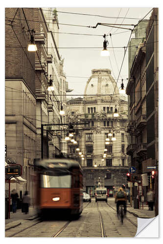 Selvklebende plakat Tram on a street in Milan