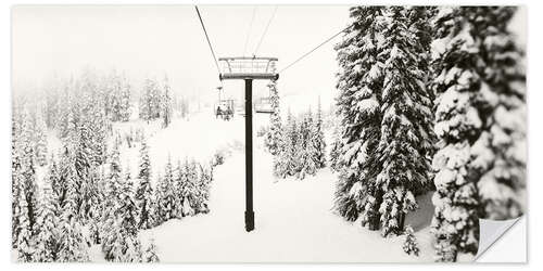 Selvklebende plakat Chairlift and snow-covered trees