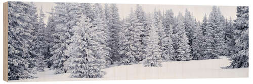 Obraz na drewnie Fresh snow on pine trees