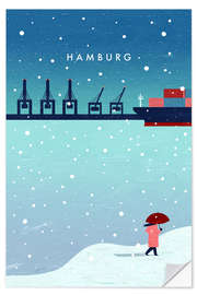 Wandsticker Hamburg im Winter - Illustration