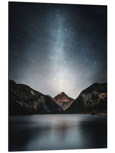 Tableau en aluminium Ciel étoilé au-dessus d'un lac de montagne