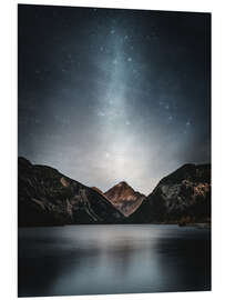 Foam board print Starry sky over mountain lake