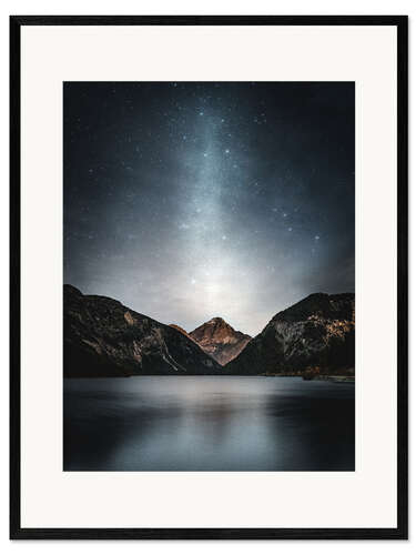 Framed art print Starry sky over mountain lake