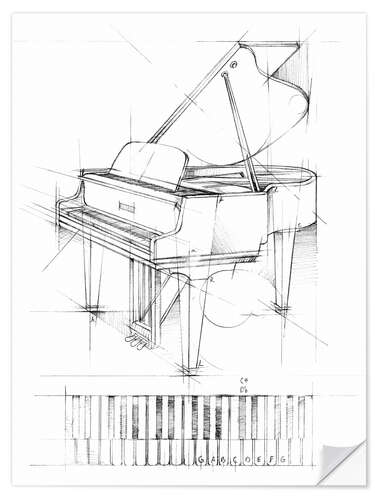 Muursticker Piano Sketch