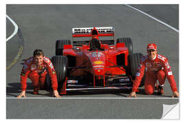 Selvklebende plakat Eddie Irvine, Michael Schumacher and the Ferrari F399, 1999