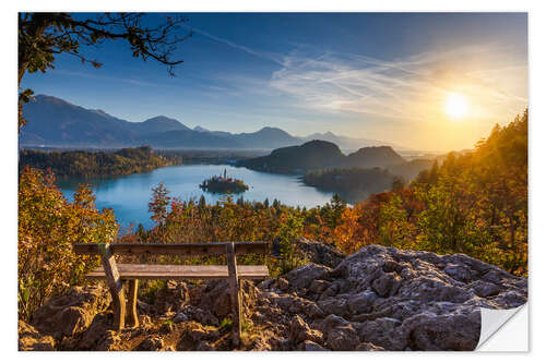 Selvklebende plakat Bled lake at sunrise