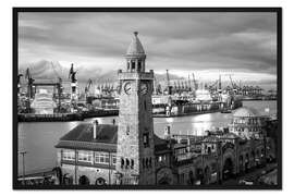 Gerahmter Kunstdruck Hamburger Hafen und St. Pauli Landungsbrücken
