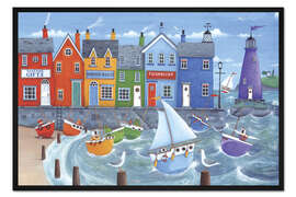 Gerahmter Kunstdruck Bunte Hafenstadt mit Booten - Peter Adderley
