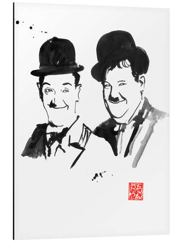 Tableau en aluminium Laurel et Hardy Aquarelle