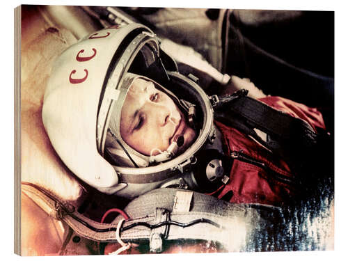 Holzbild Yuri Gagarin an Board der Vostok 1