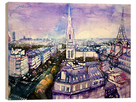 Wood print American cathedral with Eiffel tower