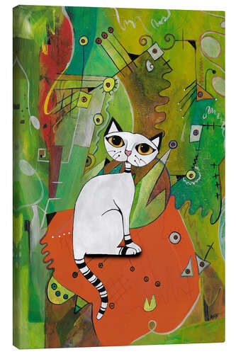 Canvas print White cat on a mat