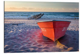 Alubild Rotes Boot an der Ostsee