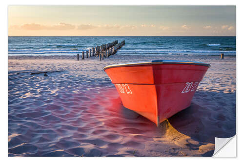 Wandsticker Rotes Boot an der Ostsee