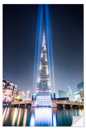 Selvklebende plakat Burj Khalifa at night, Dubai