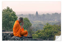 Wandsticker Mönch, der bei Angkor Wat meditiert