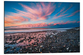 Aluminium print Spectacular sunset on a black sandy beach