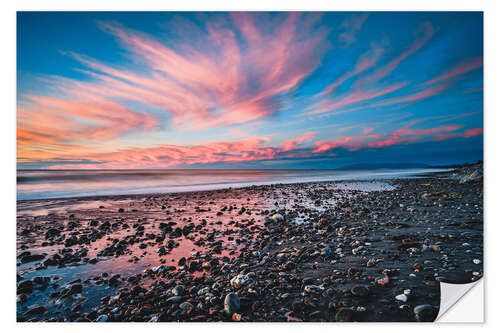 Selvklebende plakat Spectacular sunset on a black sandy beach