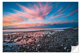 Selvklebende plakat Spectacular sunset on a black sandy beach