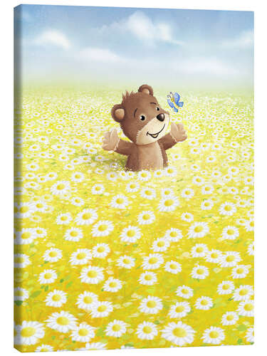 Canvas print Bear and butterfly on flower meadow